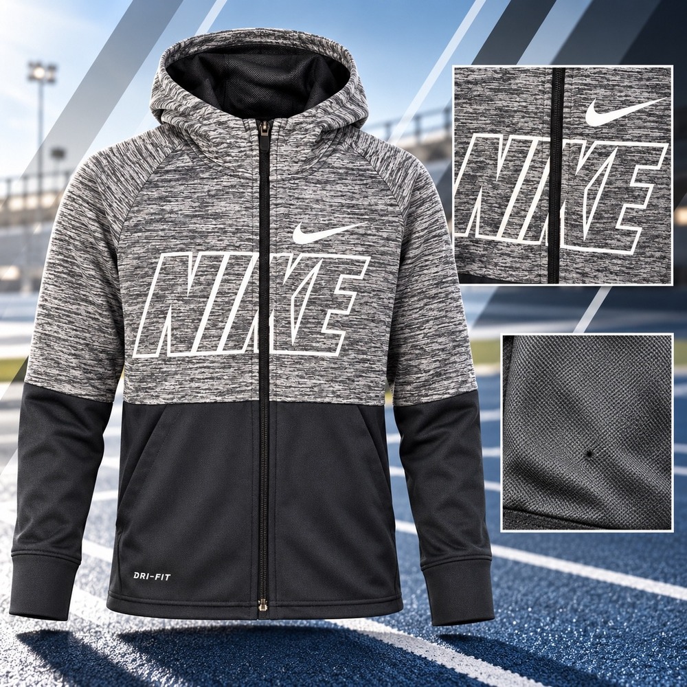Nike Dri-Fit Mens Small Full Zip Hoodie Gray Black Colorblock Training Jacket